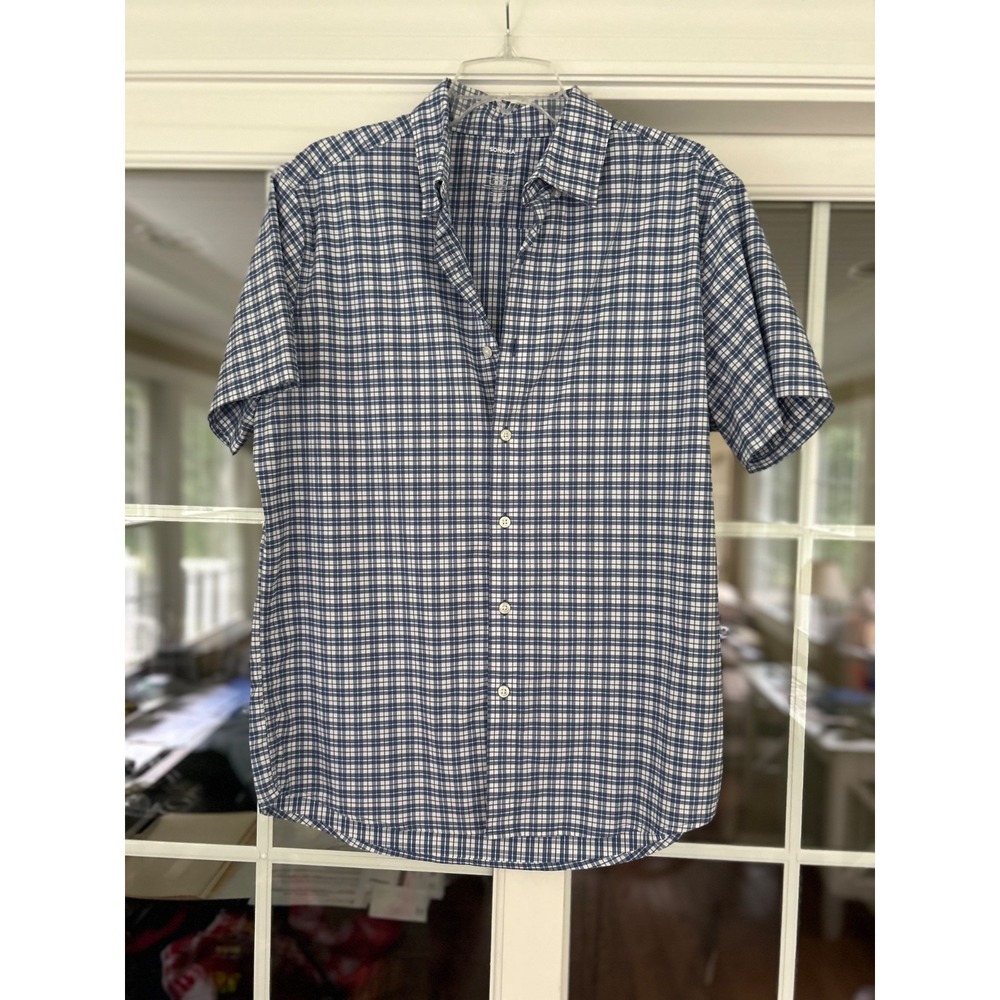 Men's Short Sleeve Sonoma Button Down Medium Performance Shirt Blue White Plaid